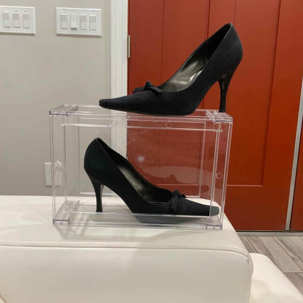 Versani black Pointed Toe Bow Stiletto Pumps Made in Italy Women's Heels Size 9B